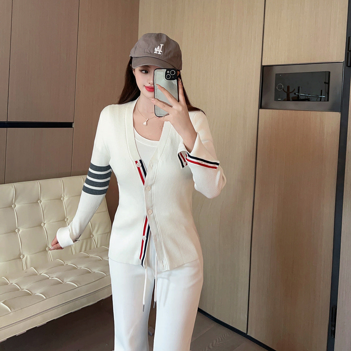 Thom Browne Women's Classic Four-Bar V-Neck Cardigan
