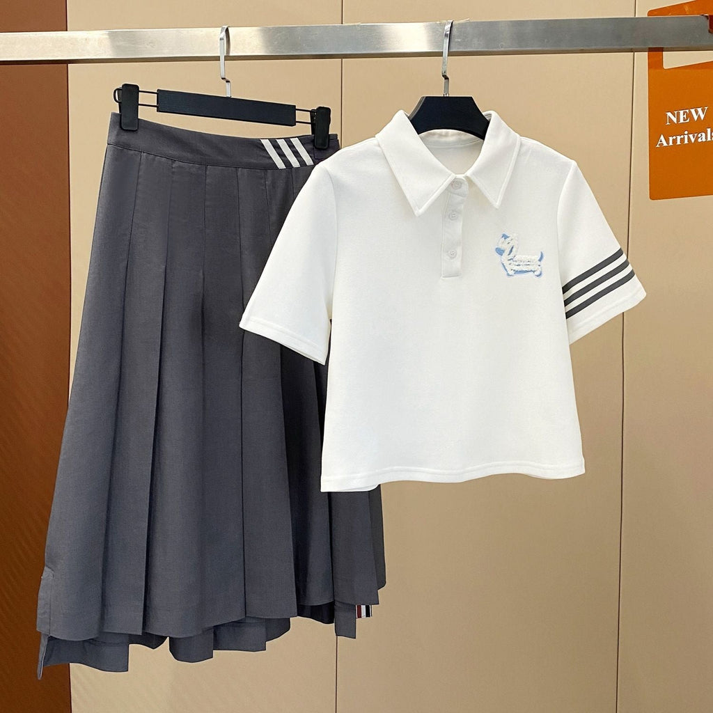 Thom Browne Women's Polo T-Shirt + Mid-Length Skirt Set
