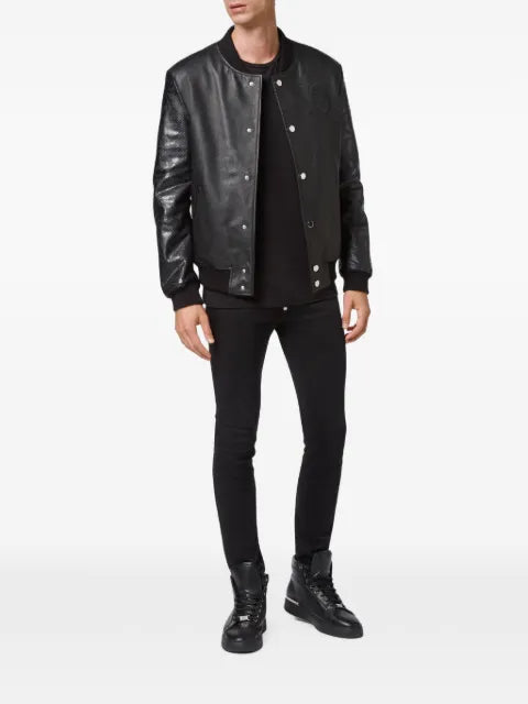 Philipp Plein python-panelled nappa-leather bomber jacket