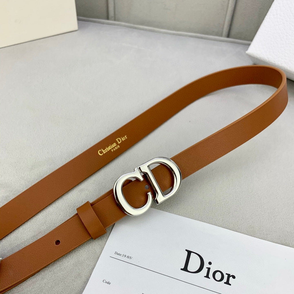 DIOR 25S BELT 20 MM IN BROWN CALFSKIN WITH SILVER HARDWARE 590779