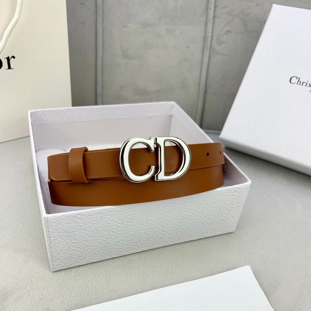 DIOR 25S BELT 20 MM IN BROWN CALFSKIN WITH SILVER HARDWARE 590779