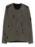 Label Under Construction sweater with a distressed finish