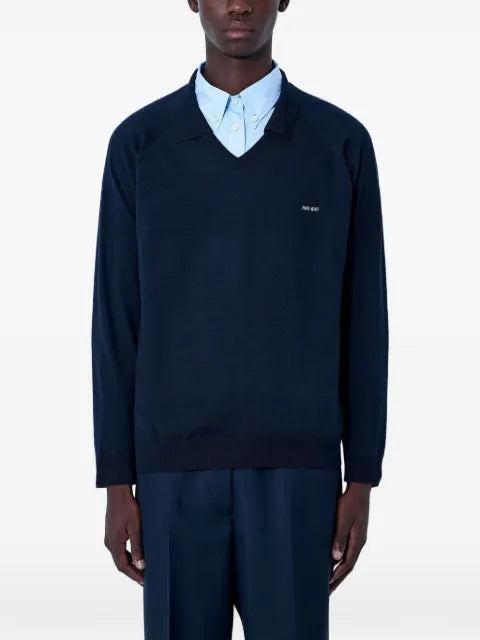 Miu Miu V-neck logo-patch sweater