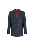Brunello Cucinelli cashmere and silk chevron flannel one-and-a-half breasted deconstructed blazer with metal buttons