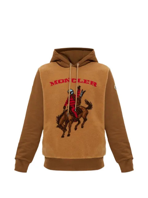 Moncler cowboy-motif fleece-panel hoodie