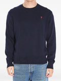 AMI Paris blue crewneck wool sweater with Ami de Coeur
