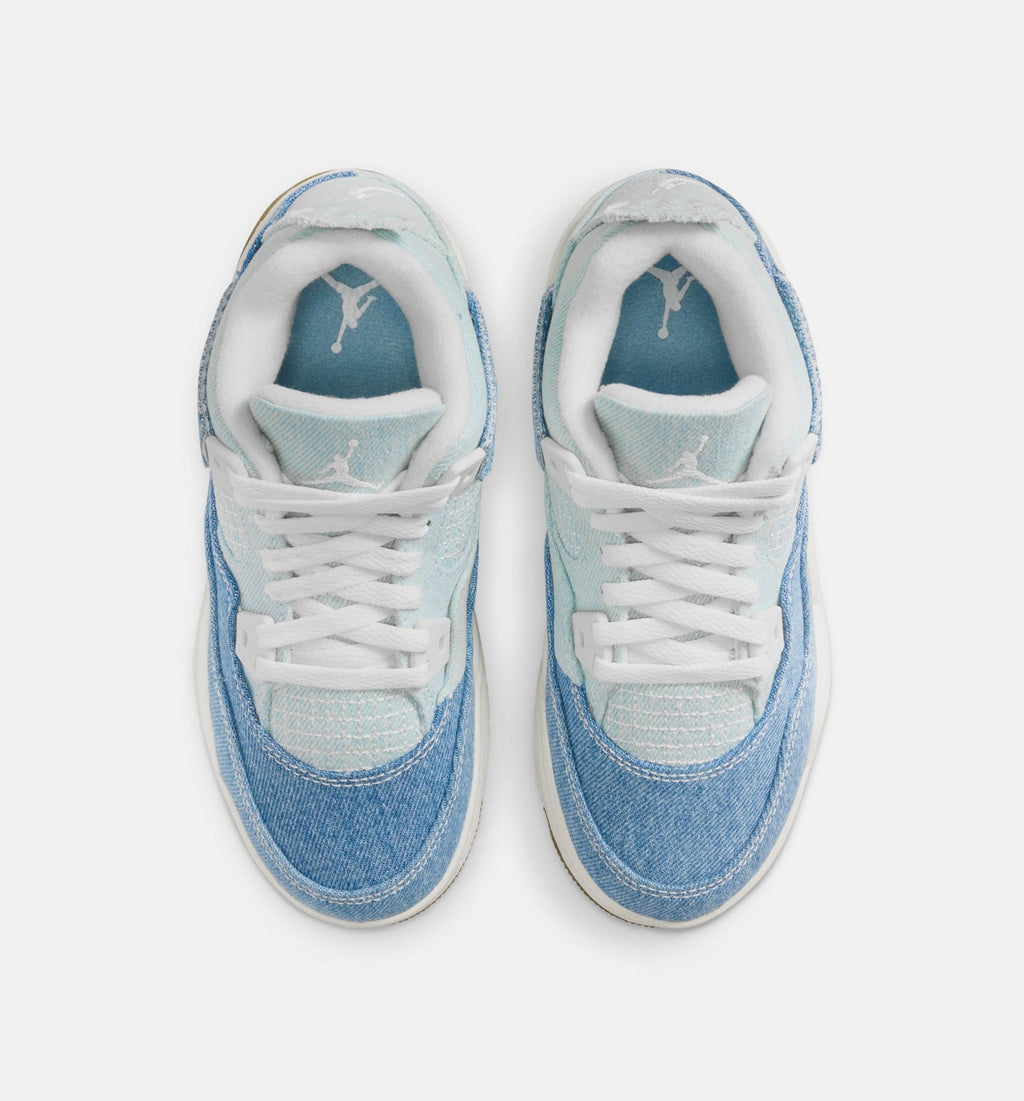 Air Jordan 4 Retro "Worn Blue" Preschool Lifestyle Shoes – Sail/Worn Blue/Metallic Gold