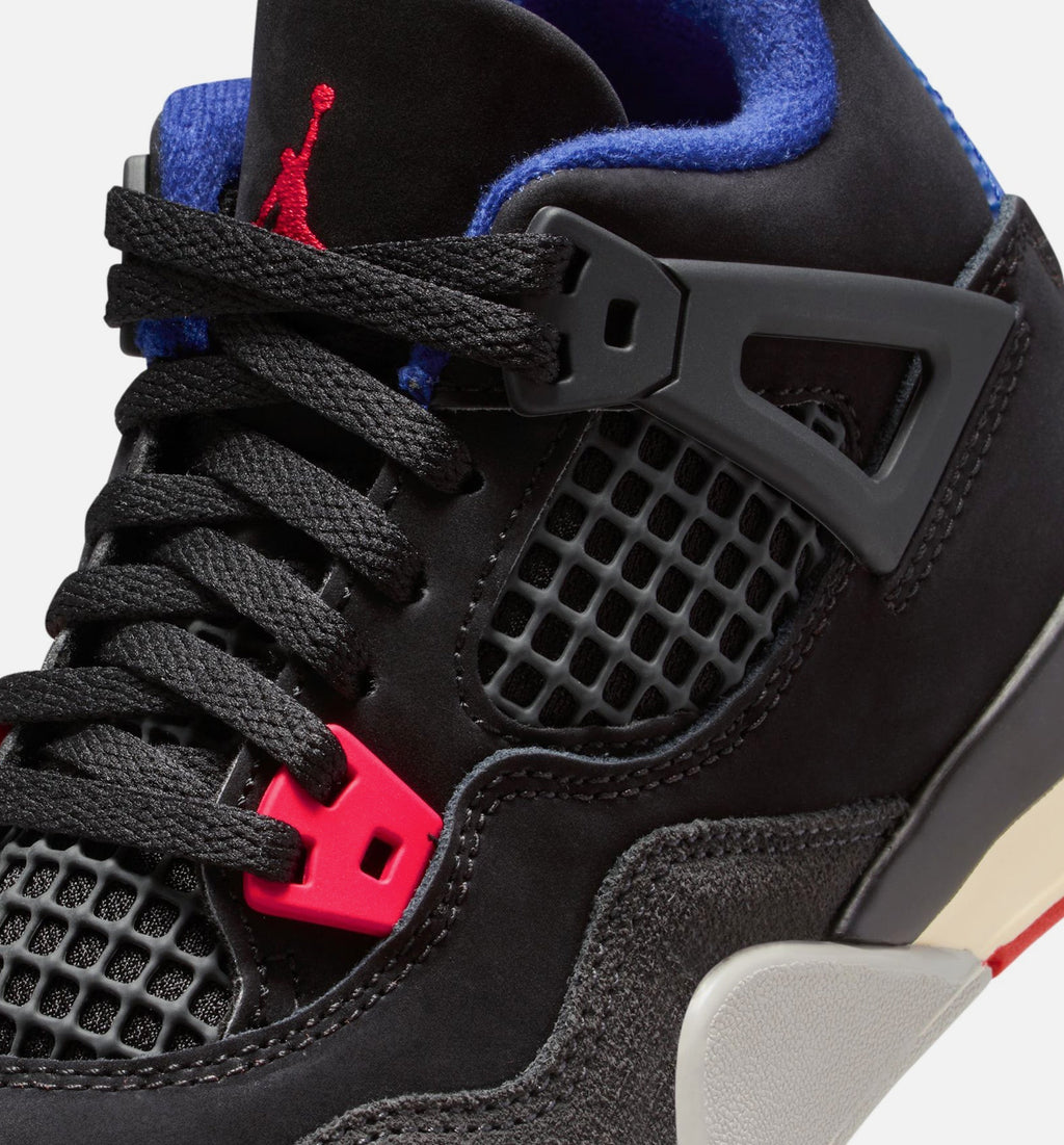 Air Jordan 4 Retro Rare Air Preschool Lifestyle Shoes - Black/Fire Red/Deep Royal Blue
