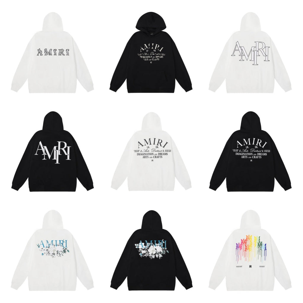Amiri Multi‑Graphic Letter Logo Oversized Hoodie Streetwear Unisex