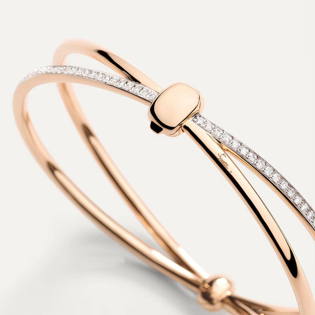 Pomellato Style Crossover Cubic Zirconia 18K Gold-Plated Bangle