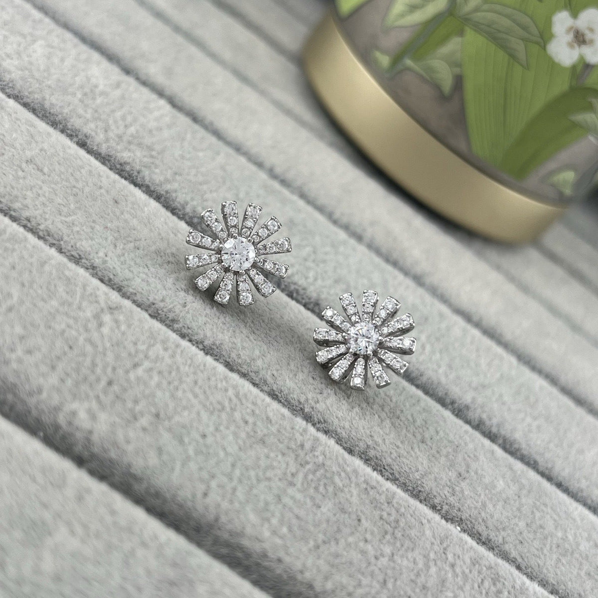 Damiani Style Floral Cubic Zirconia 18K Gold-Plated Earrings