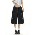 Y2K Vintage Graphic Embroidered Baggy Denim Long Shorts Streetwear