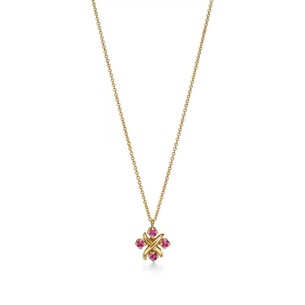 Tiffany Style Four-Leaf Clover Cubic Zirconia 18K Gold-Plated Necklace