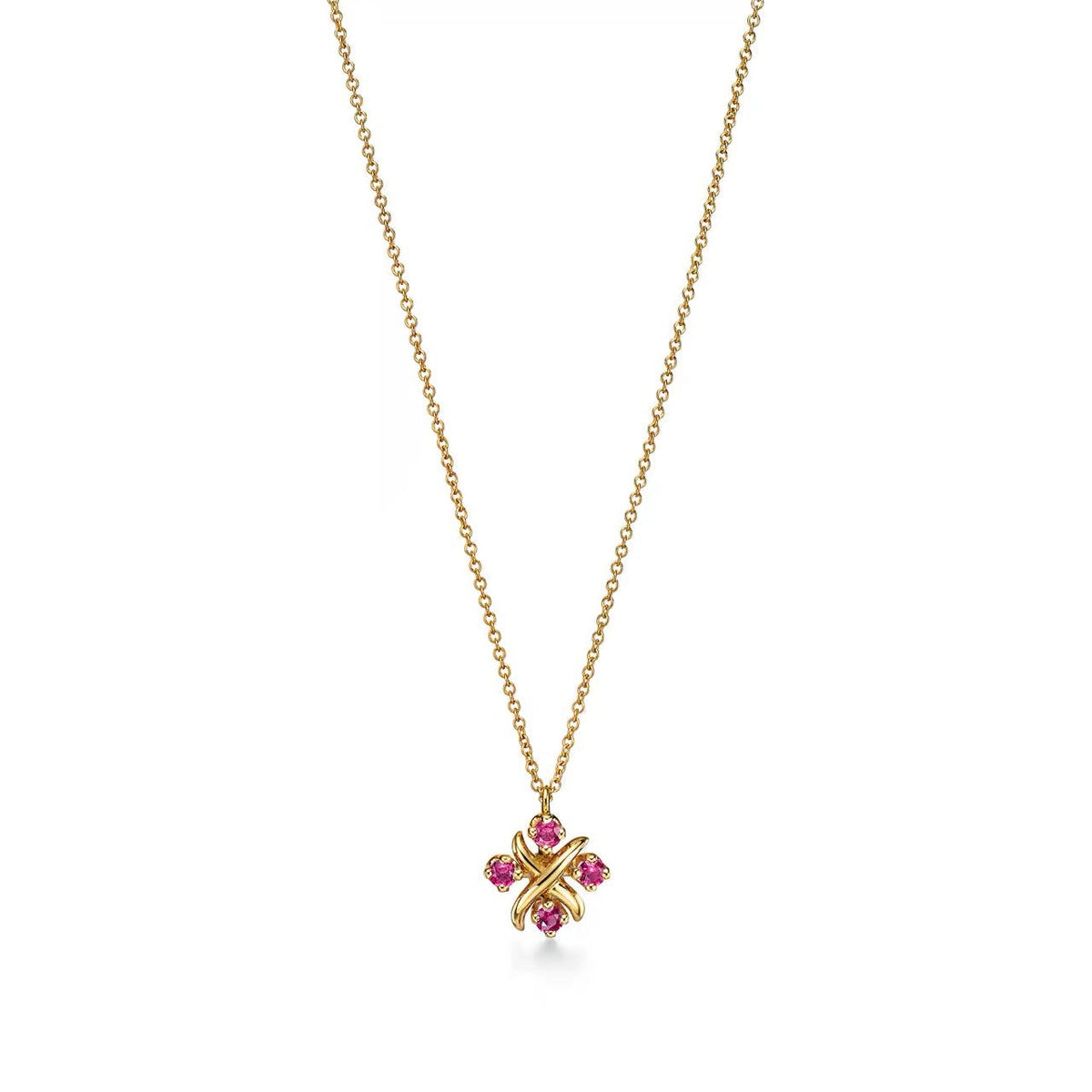 Tiffany Style Four-Leaf Clover Cubic Zirconia 18K Gold-Plated Necklace