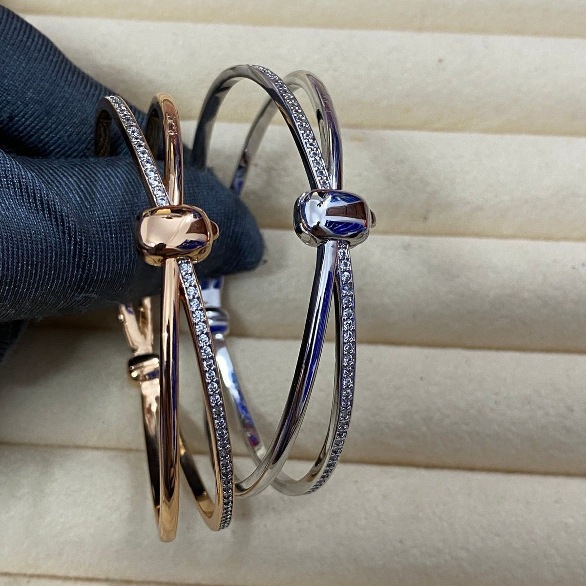 Pomellato Style Crossover Cubic Zirconia 18K Gold-Plated Bangle