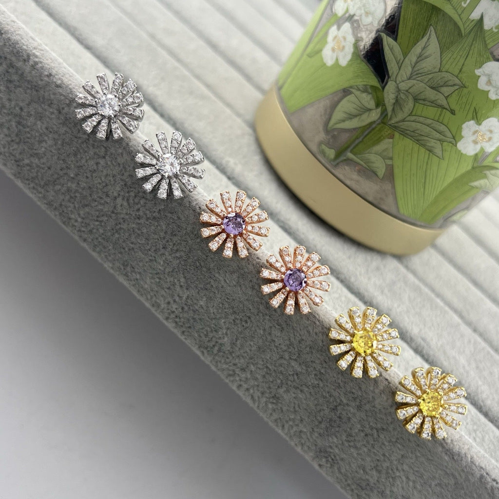 Damiani Style Floral Cubic Zirconia 18K Gold-Plated Earrings