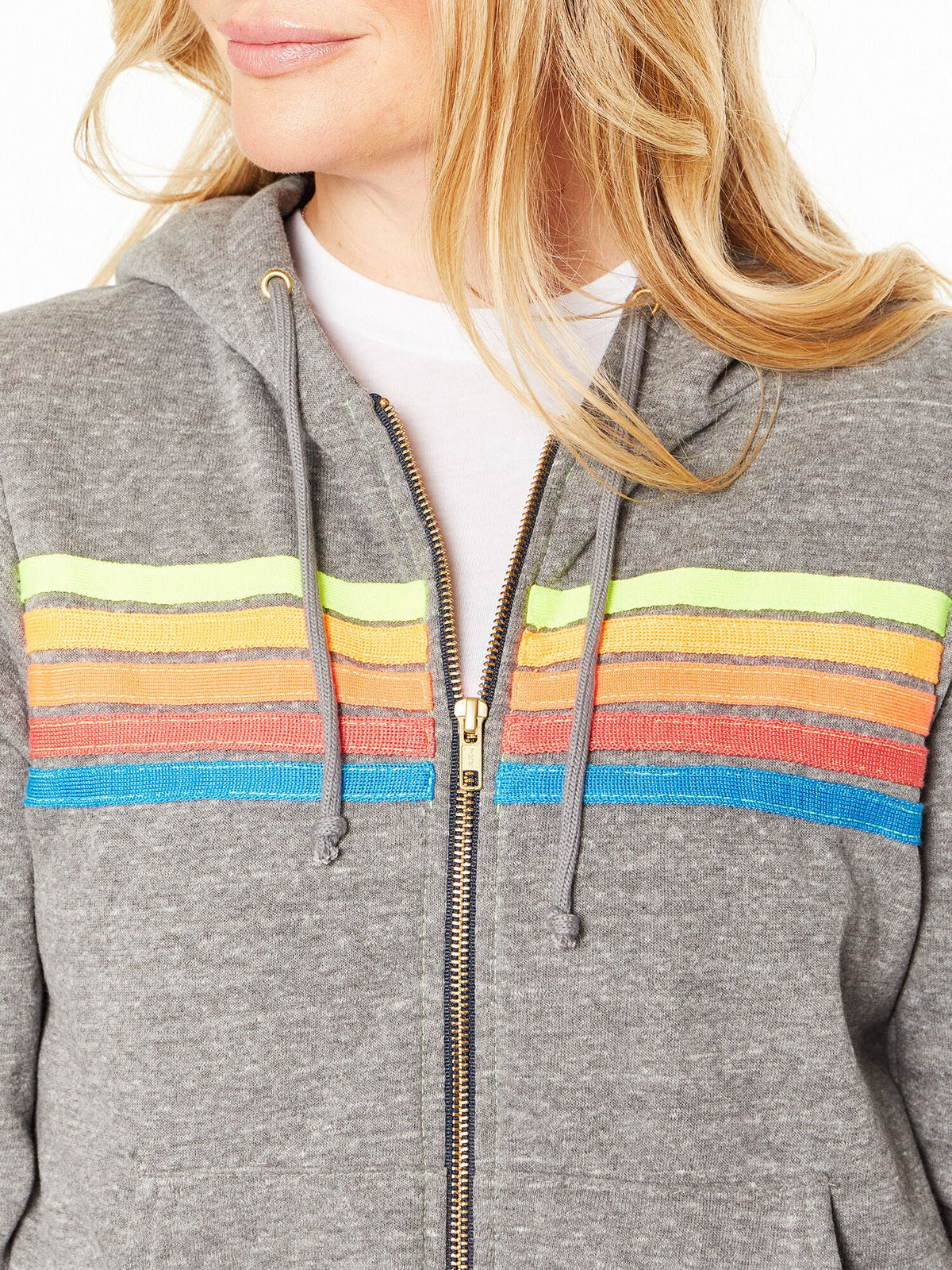 5 STRIPE ZIP HOODIE GREY