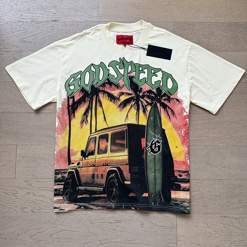 Godspeed Cream Sunset Car Graphic T-Shirt