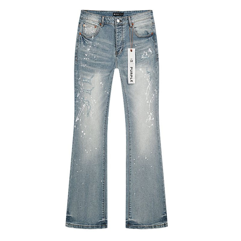 Purple Brand Light Blue Paint-Splatter Distressed Flared Jeans
