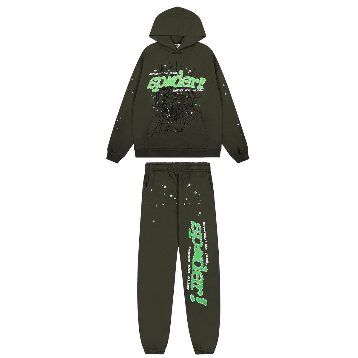 Sp5der Olive Green Spiderweb Graphic Matching Set