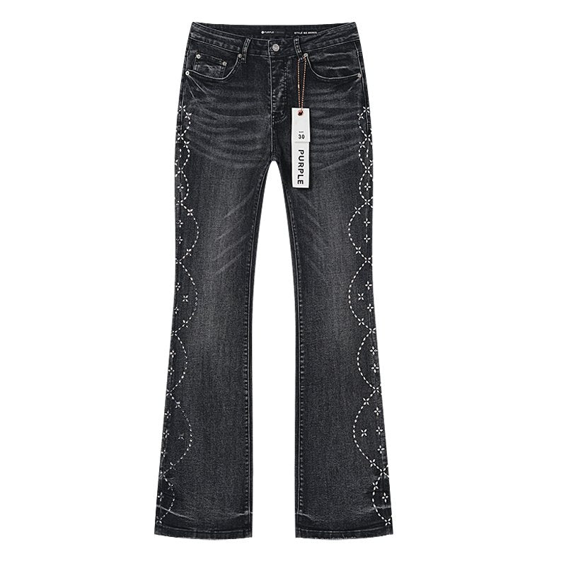 Purple Brand Floral Embroidered Flared Jeans