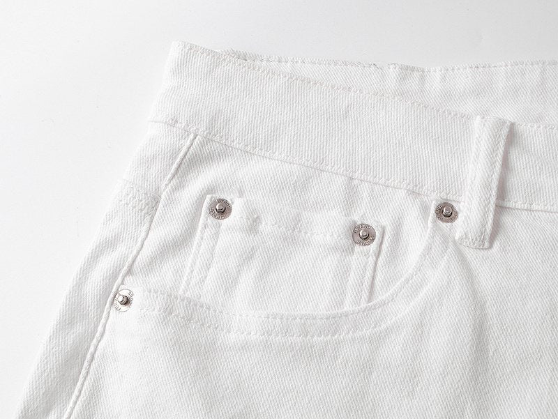 Purple Brand White Paint-Splatter Denim Shorts