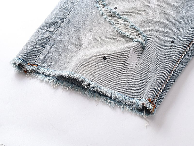 Purple Brand Light Blue Distressed Denim Shorts