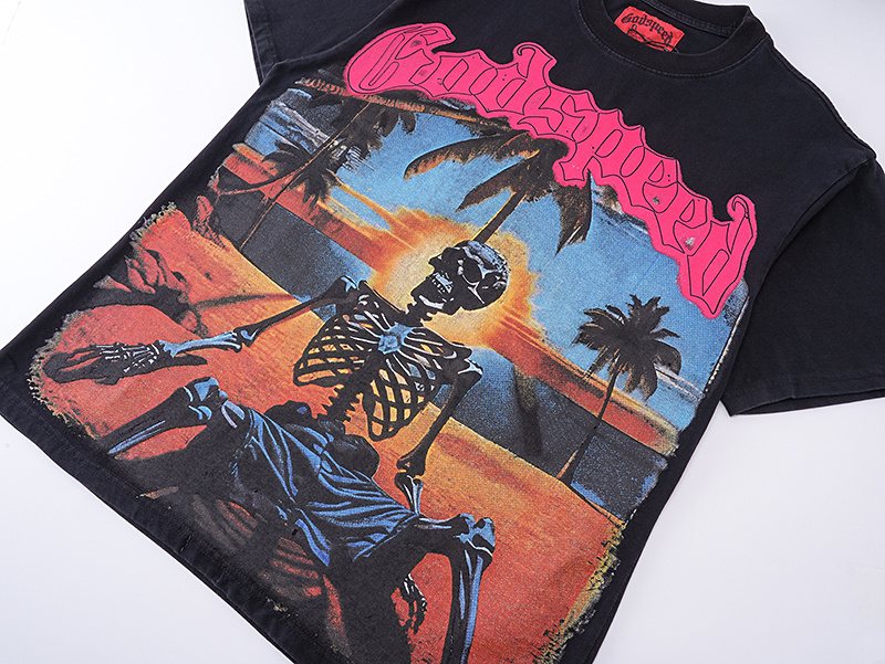 Godspeed Washed Black Skeleton Graphic Short-Sleeve T-Shirt