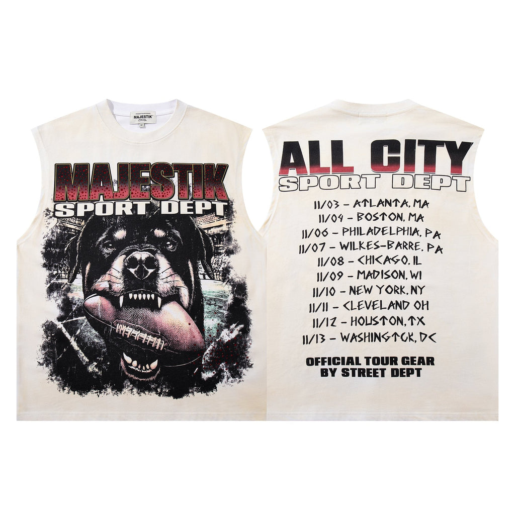 MAJESTIK Off White Graphic Sleeveless T-Shirt