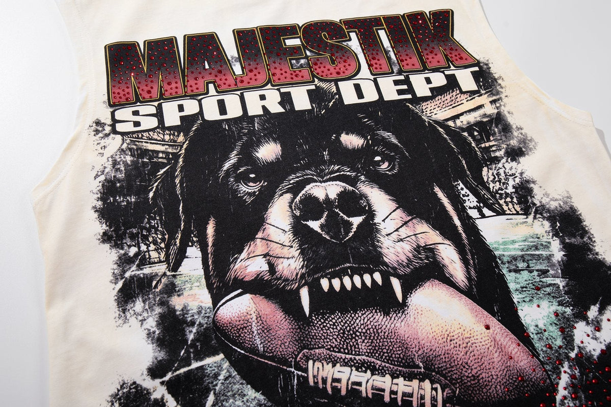 MAJESTIK Off White Graphic Sleeveless T-Shirt