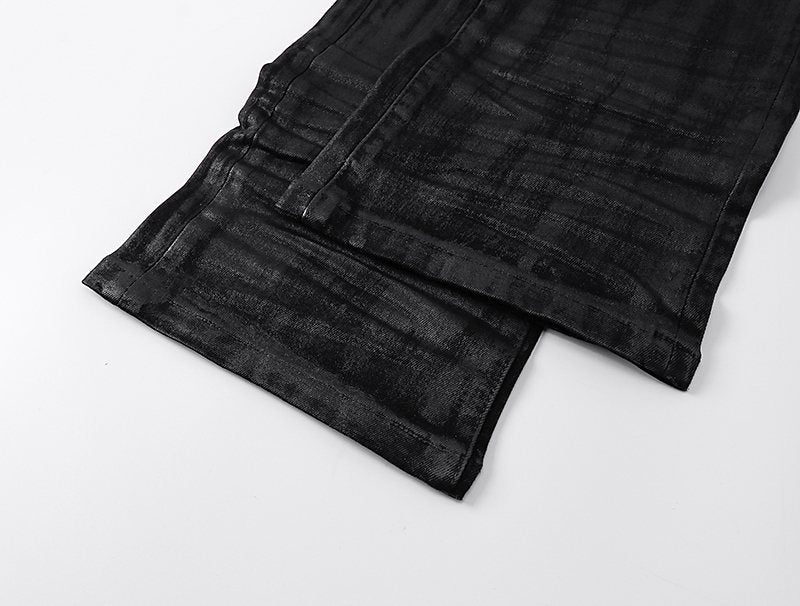 Purple Brand Black Coated Crinkle Bootcut Jeans