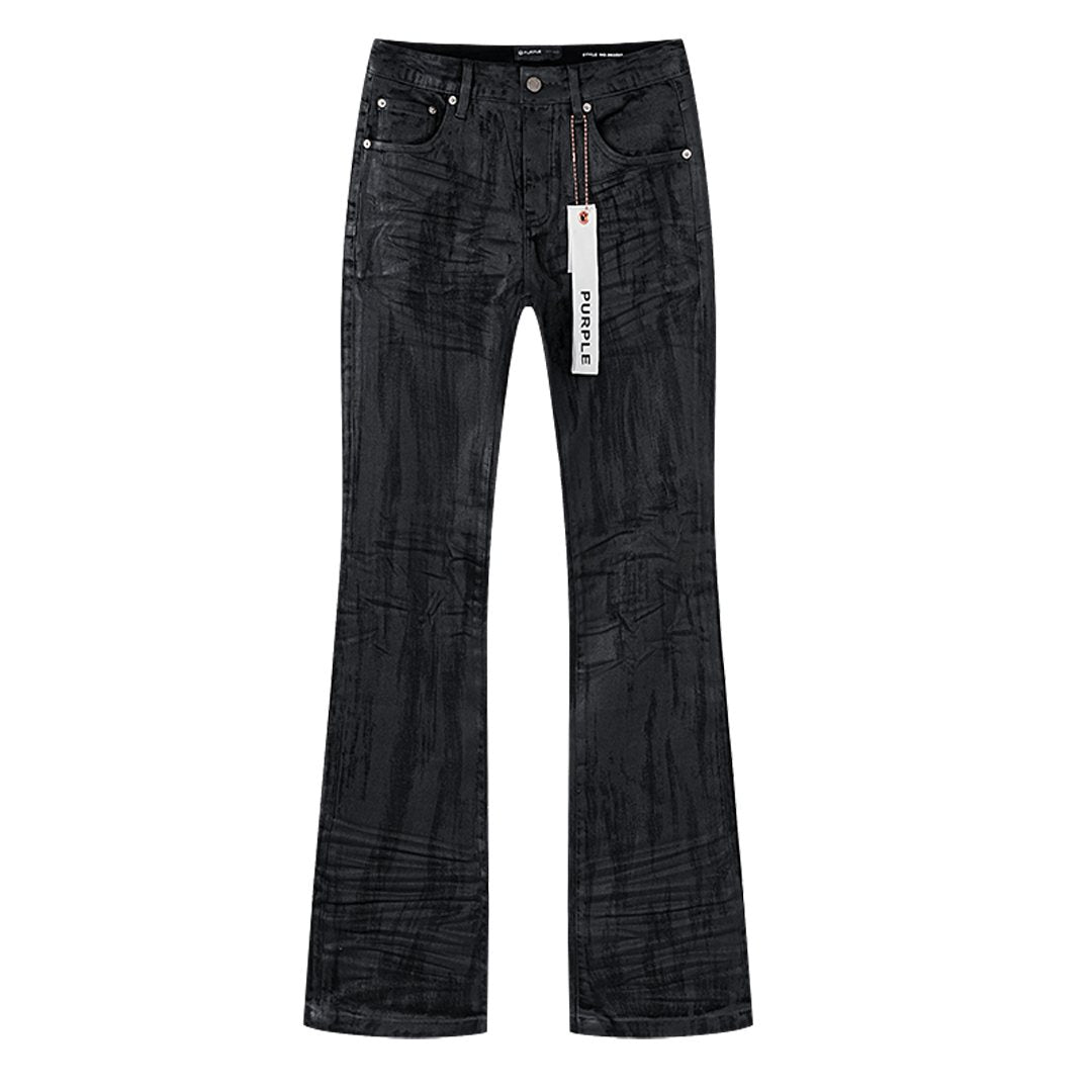 Purple Brand Black Coated Crinkle Bootcut Jeans