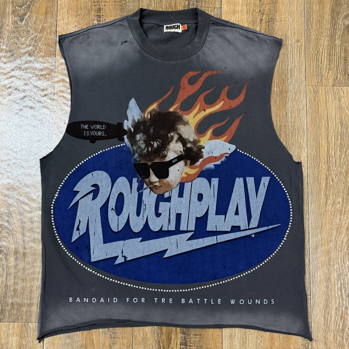 Rough Play Face & Flame Sleeveless T-Shirt