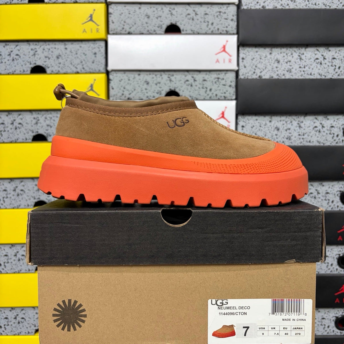 UGG Neumeel Deco Slip-On – Suede Moccasin Sneaker with Orange Lug Sole & Drawstring Collar in Chestnut