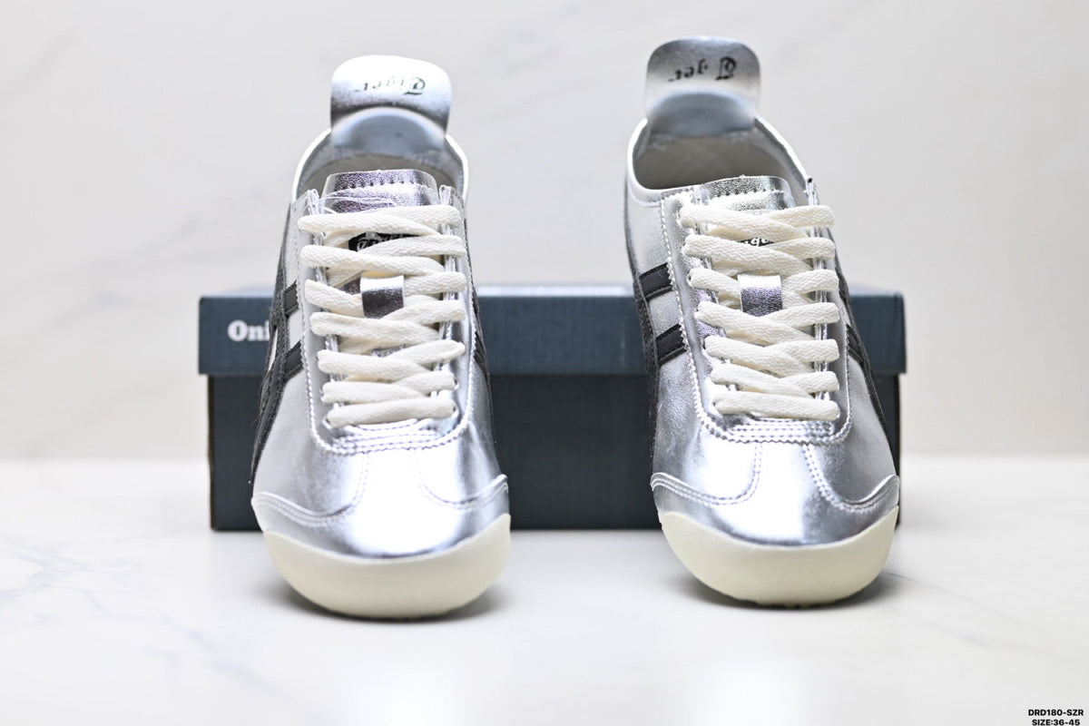 Onitsuka Tiger Retro Low Top Metallic Silver Black Unisex Shoes Style 18