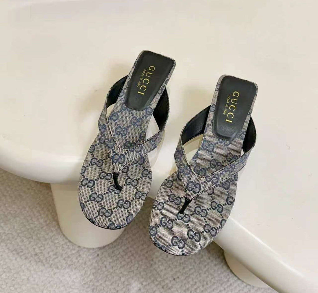 Gucci Monogram Low-Heeled Slingback Sandals