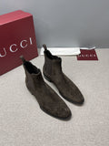 Gucci Dark Brown Textured Chelsea Boots