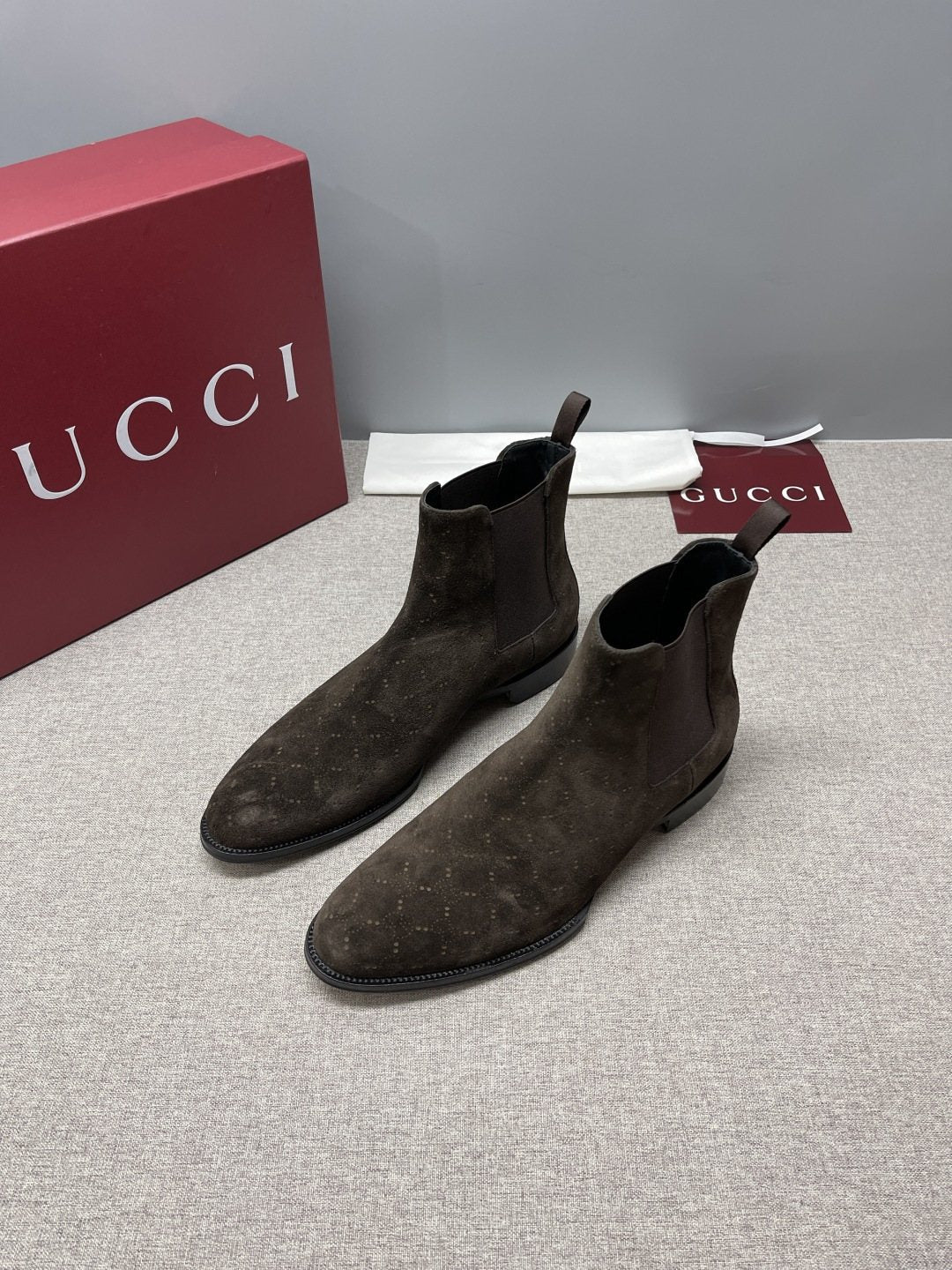 Gucci Dark Brown Textured Chelsea Boots
