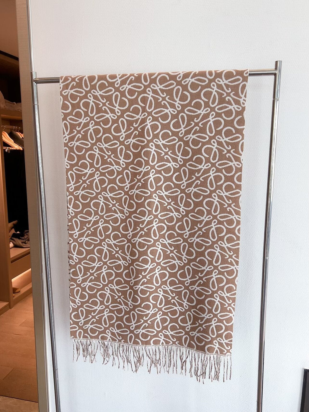 Loewe Khaki Brown Fringed Wool Scarf