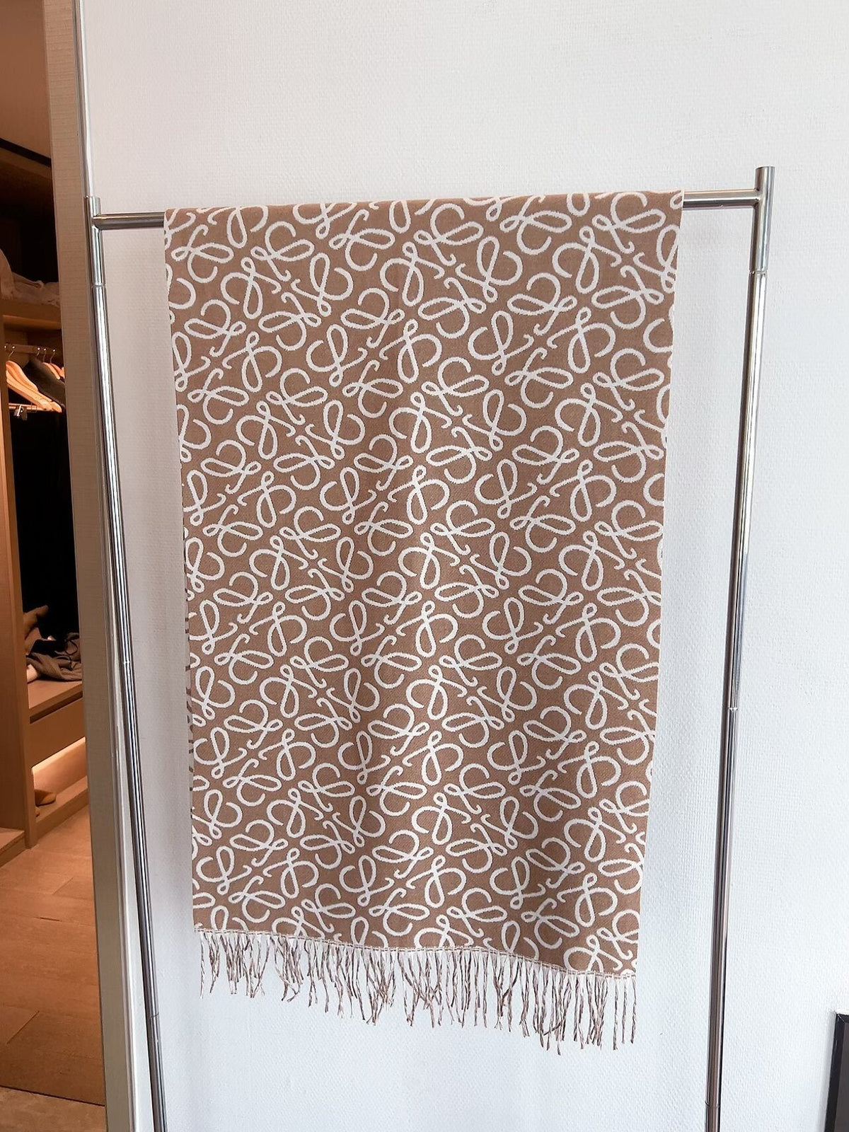 Loewe Khaki Brown Fringed Wool Scarf