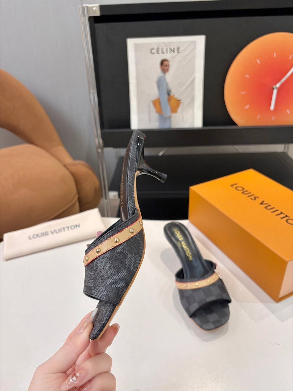 Louis Vuitton Checkered Floral Slingback Heeled Sandals