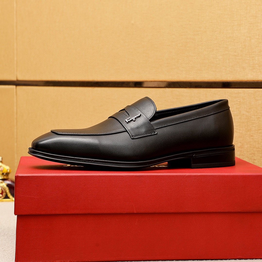 Ferragamo Black Metal Accent Loafers