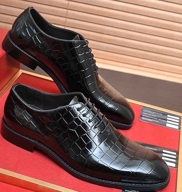 Ferragamo Black Embossed Lace-Up Dress Shoes