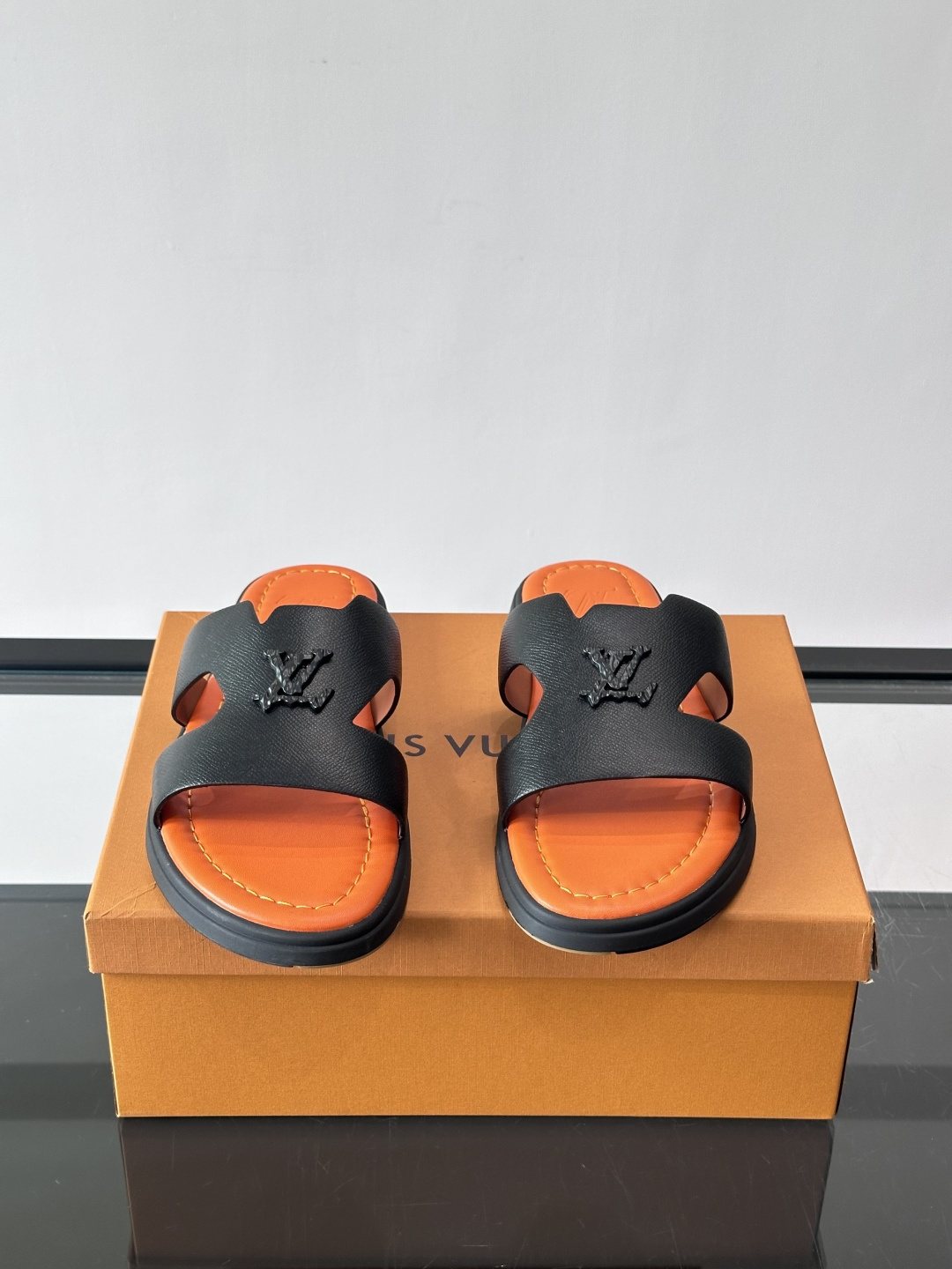 Louis Vuitton Isola Monogram Slide Sandals - Black and Orange