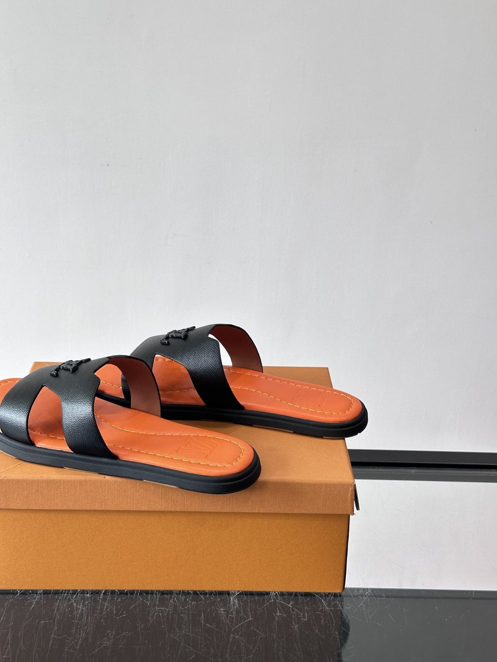 Louis Vuitton Isola Monogram Slide Sandals - Black and Orange