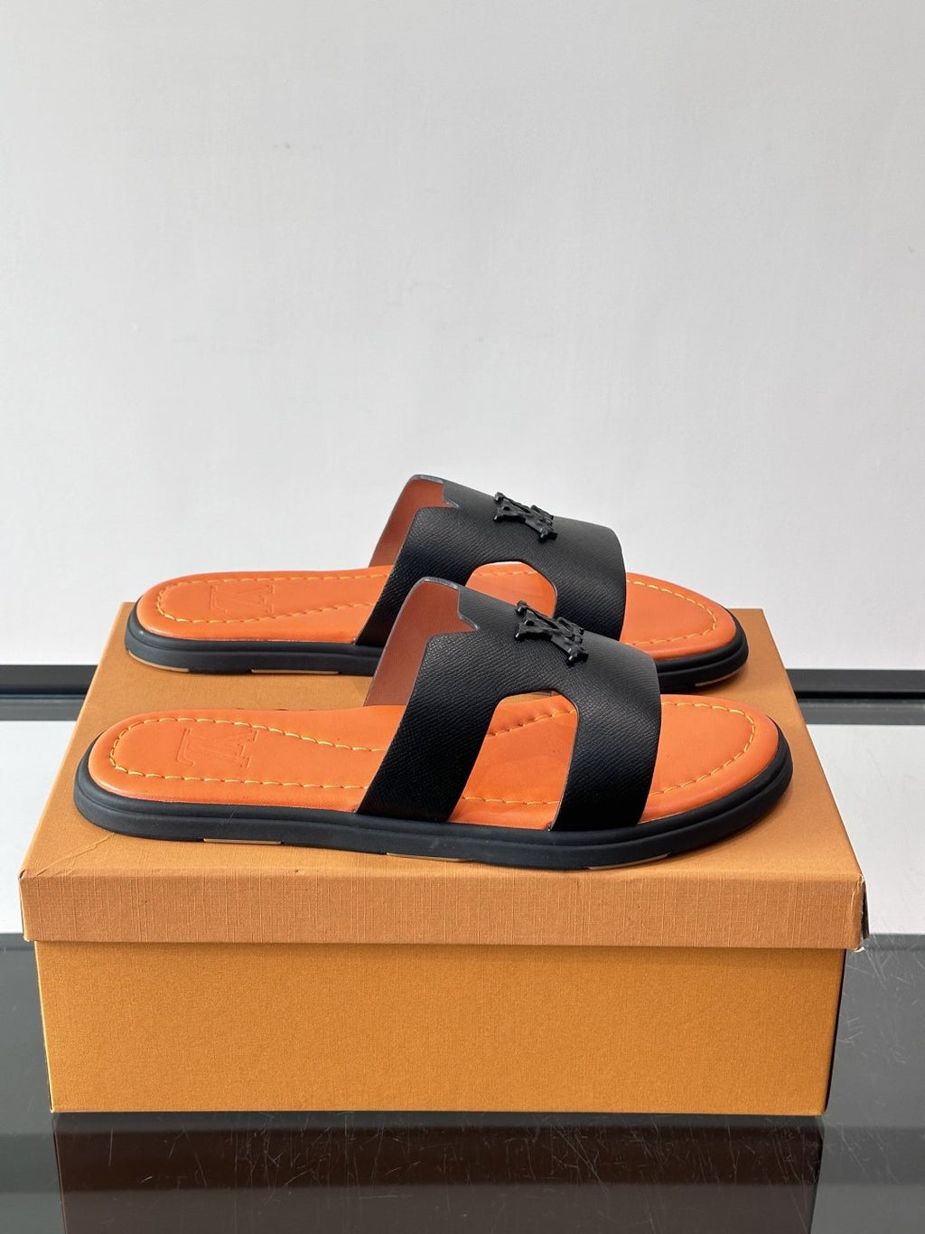 Louis Vuitton Isola Monogram Slide Sandals - Black and Orange