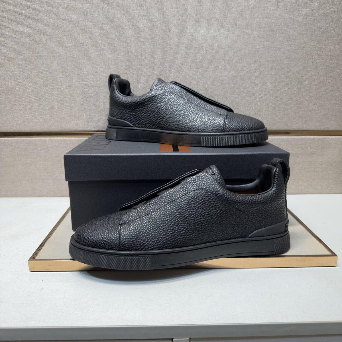 Zegna Men's Black Textured Slip-On Sneakers