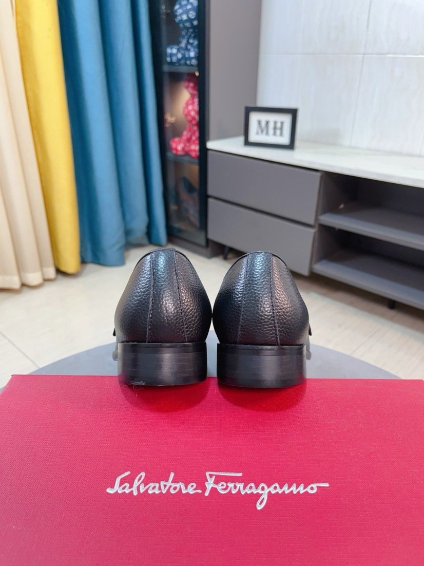 Salvatore Ferragamo Dark Brown Pebble-Textured Loafers