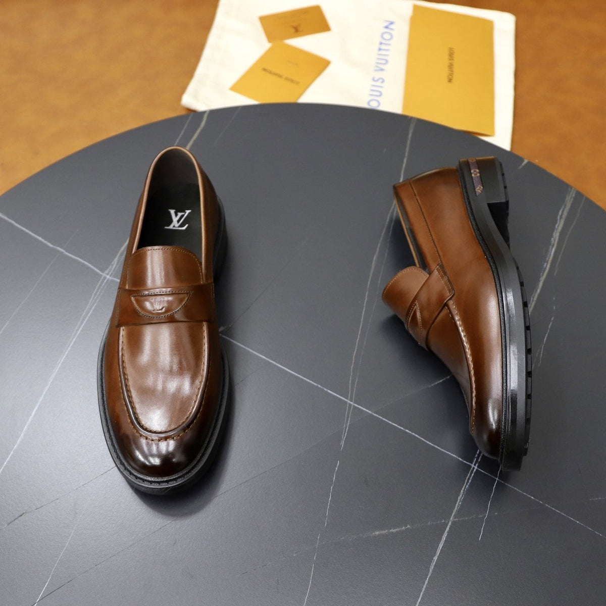 Louis Vuitton Men's Brown Penny Loafers - Brown Leather Upper