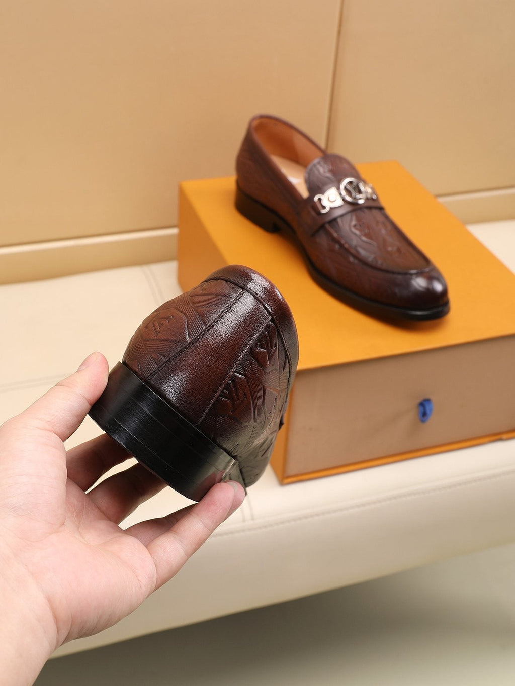 Louis Vuitton Dark Brown Embossed Loafers